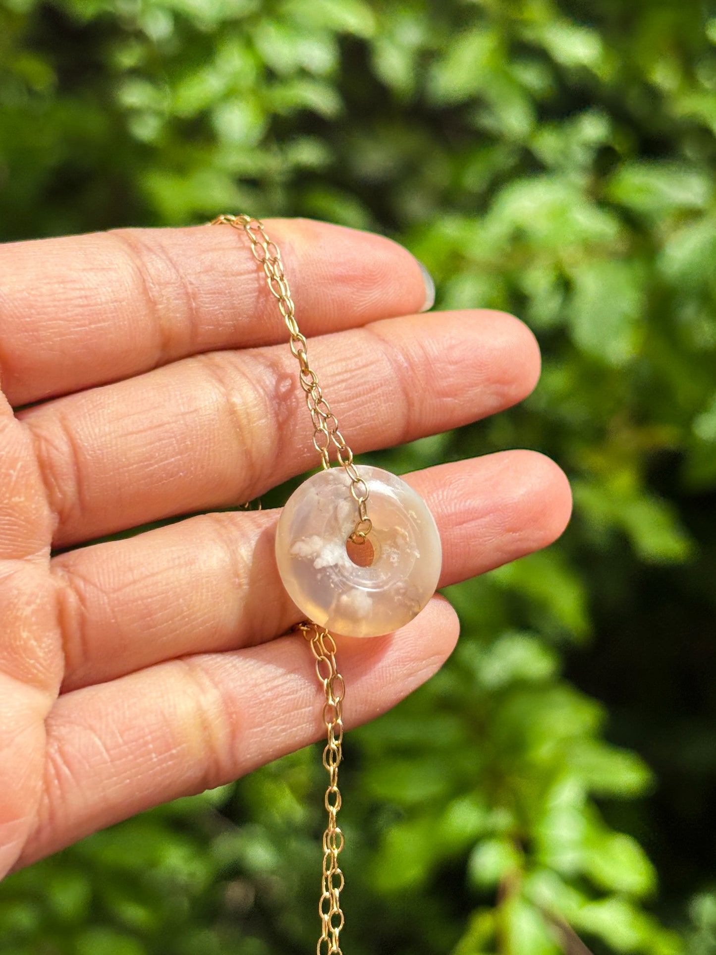 Flower Agate Donut Drop Necklace