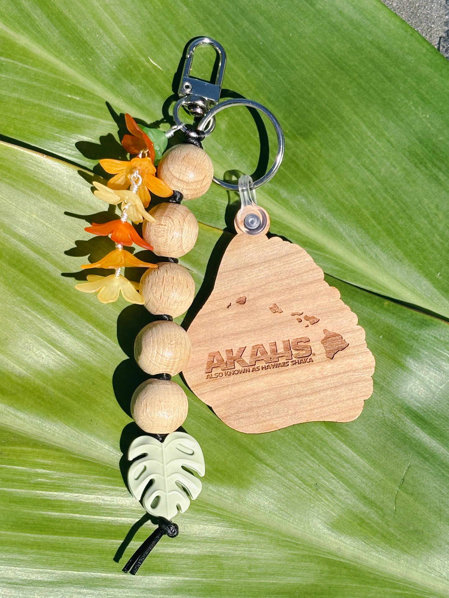 Multi-Charm Aloha Shaka Wooden Keychain