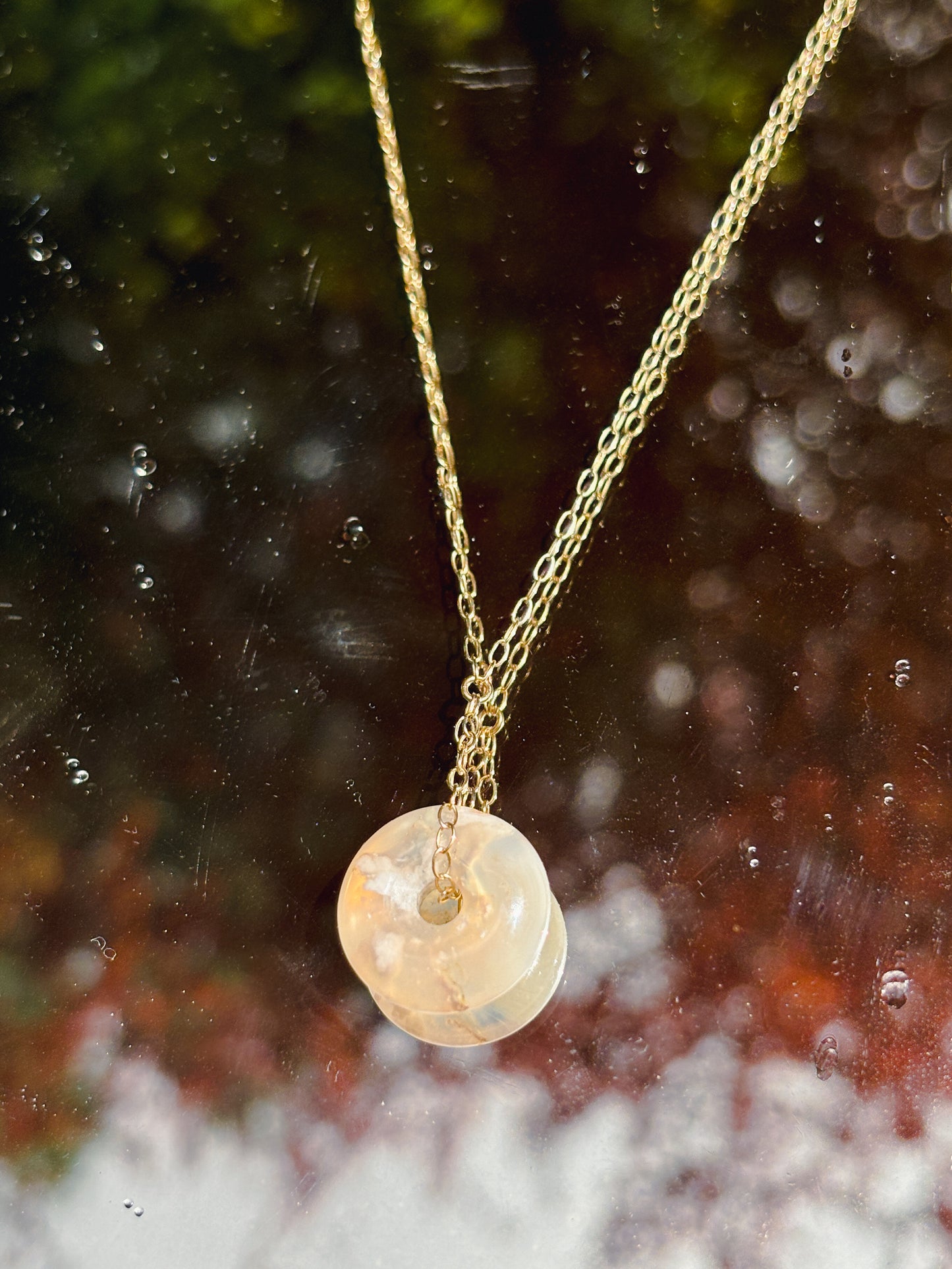 Flower Agate Donut Drop Necklace