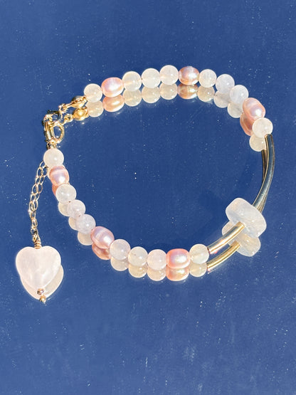 She Pink Rose Quartz Charm Bracelet