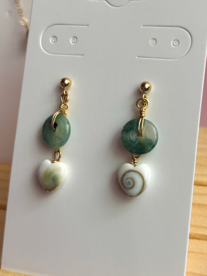 Moss Agate Donut Drop Stud Earrings