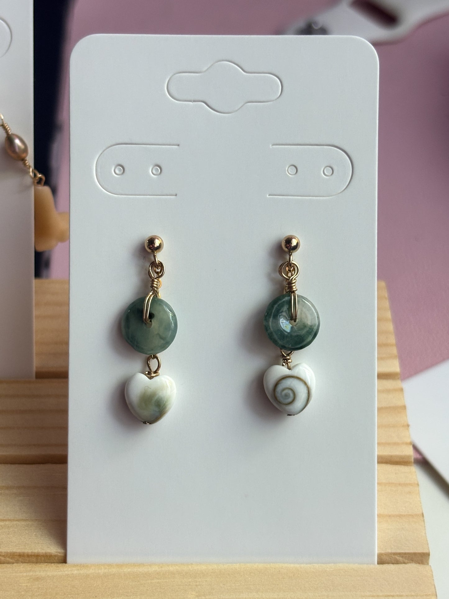 Moss Agate Donut Drop Stud Earrings