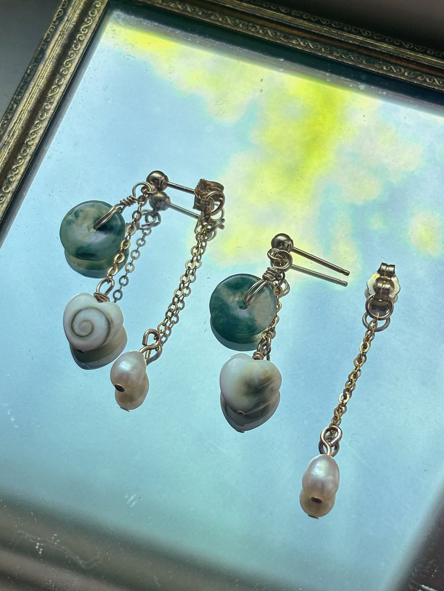 Moss Agate Donut Drop Stud Earrings