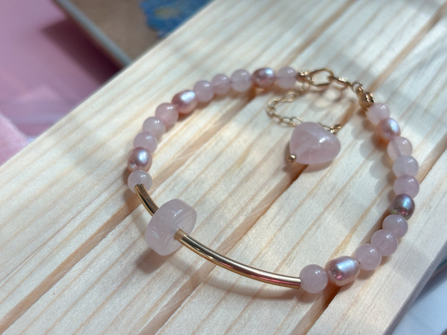 She Pink Rose Quartz Charm Bracelet