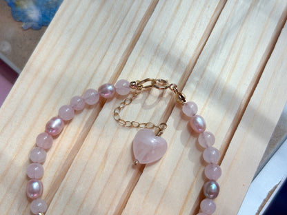 She Pink Rose Quartz Charm Bracelet