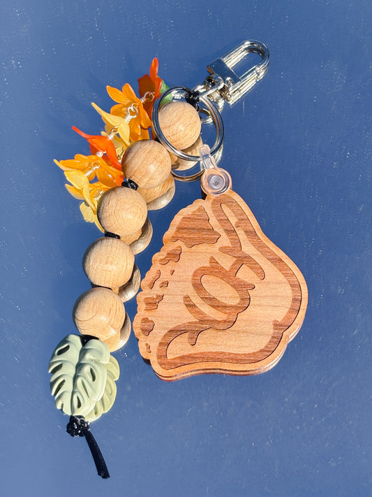 Multi-Charm Aloha Shaka Wooden Keychain