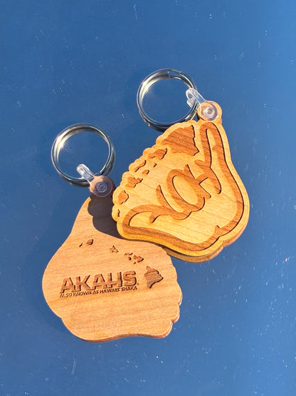 Classic Aloha Shaka Wooden Keychain