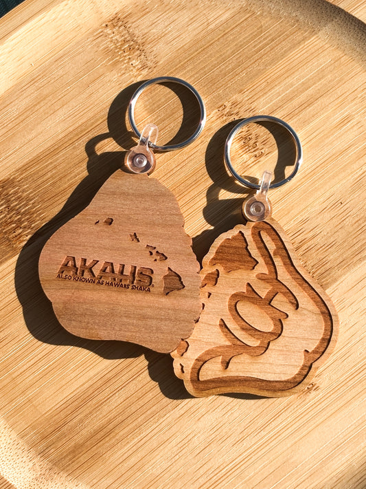 Classic Aloha Shaka Wooden Keychain