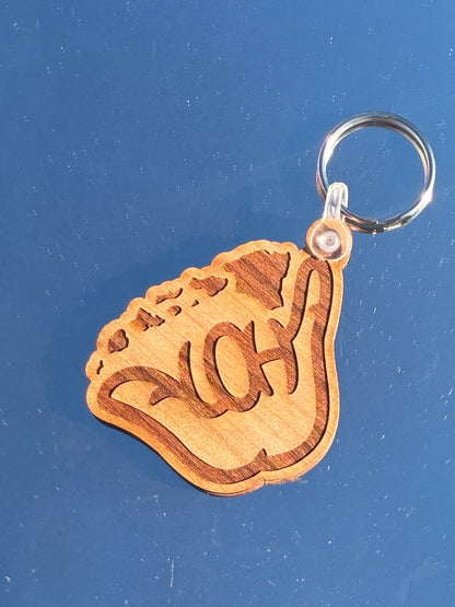 Classic Aloha Shaka Wooden Keychain