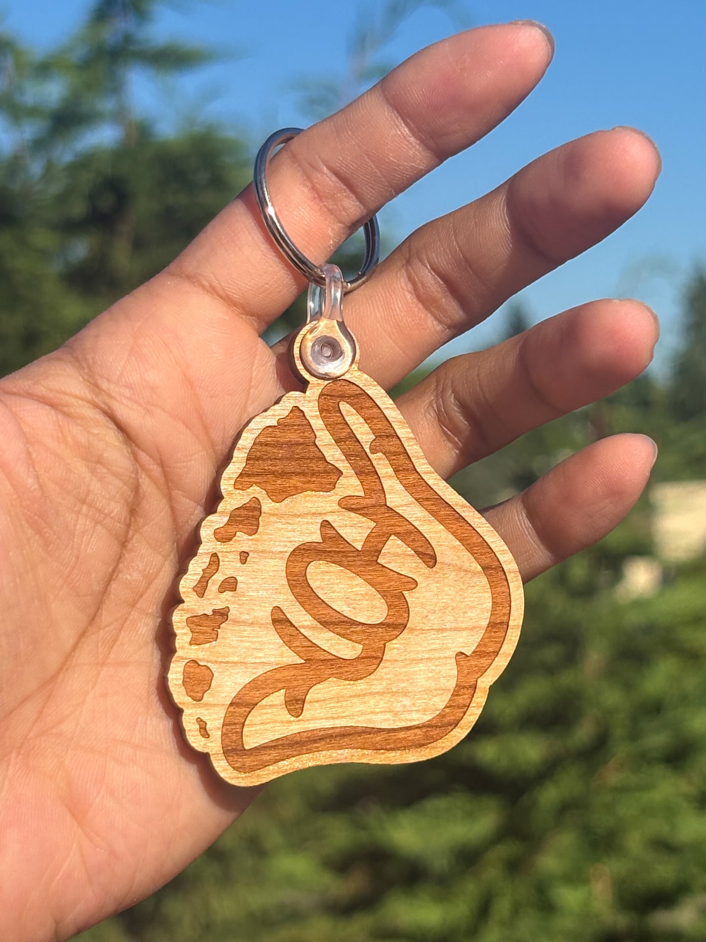 Classic Aloha Shaka Wooden Keychain