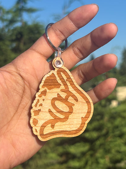 Classic Aloha Shaka Wooden Keychain