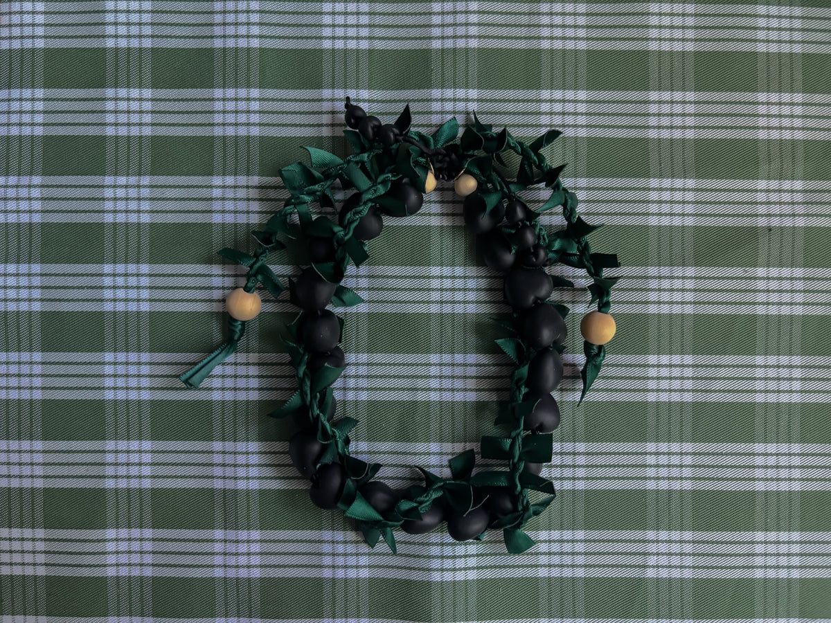 Kukui Nut & Ribbon Maile Twisted Car Lei