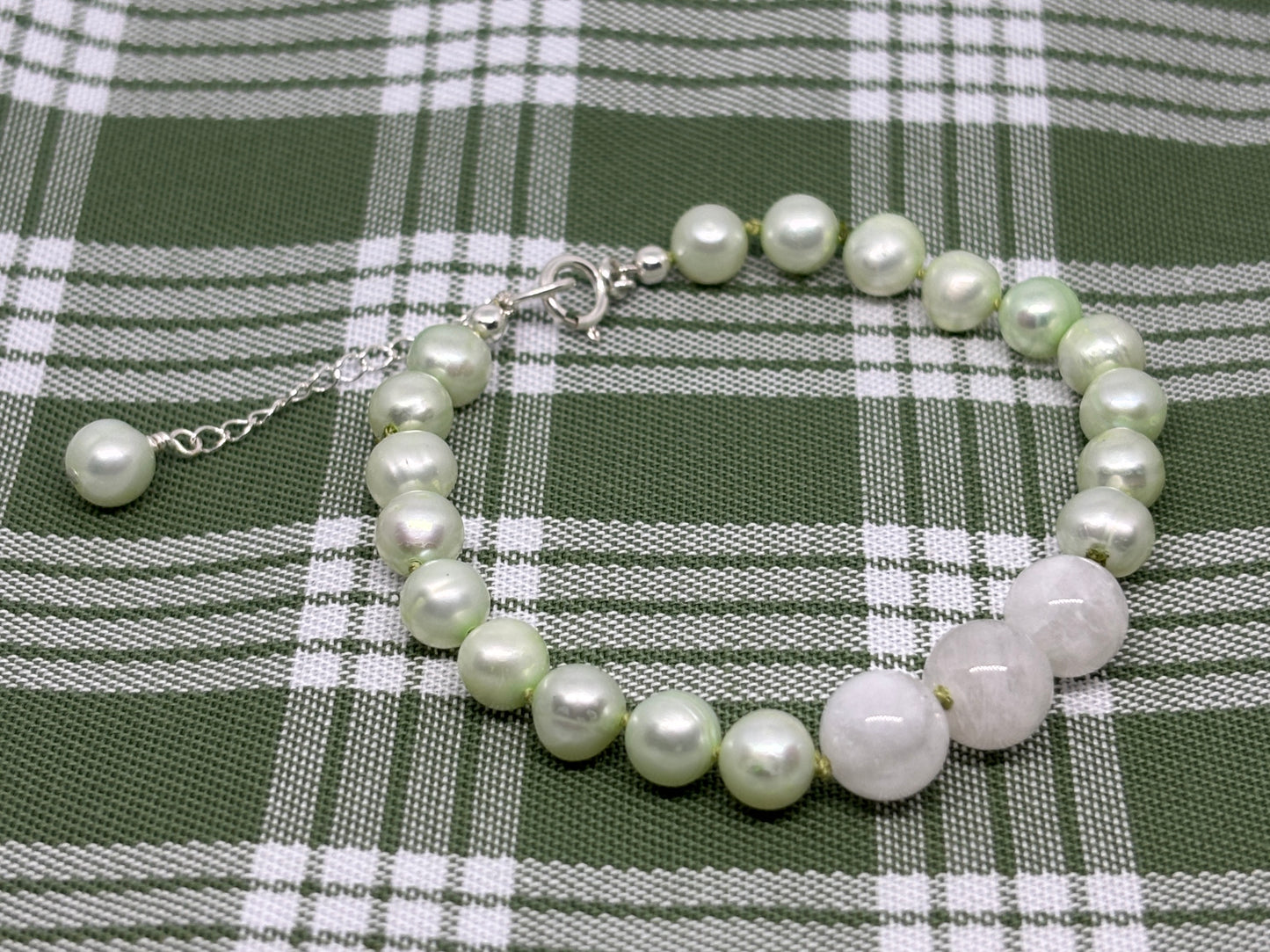 Moonstone & Mint Green Fresh Water Pearl Bracelet