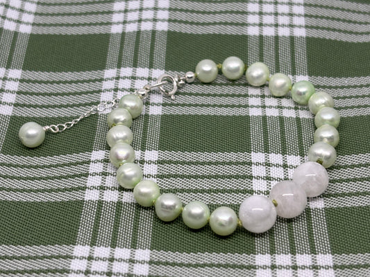 Moonstone & Mint Green Fresh Water Pearl Bracelet