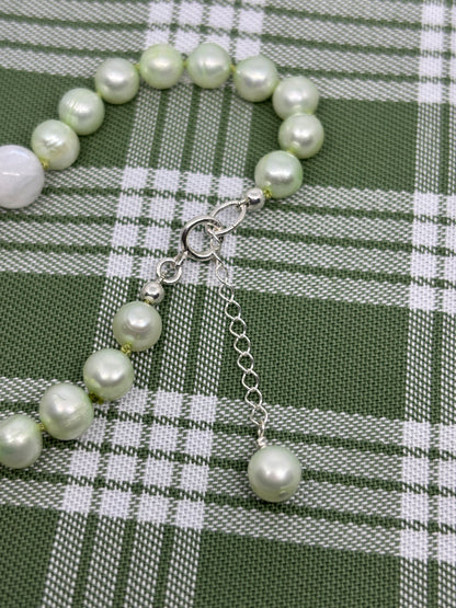 Moonstone & Mint Green Fresh Water Pearl Bracelet