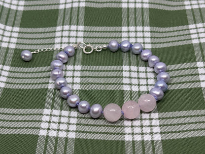 Rose Quartz & Purple Fresh Water Pearl Bracelet