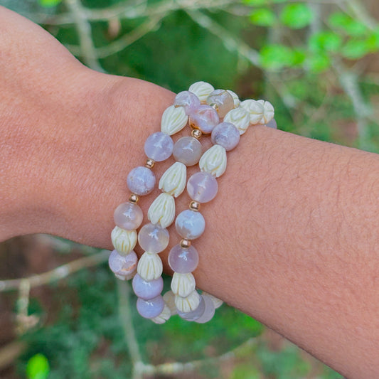 Flower Agate Pikake Stretchy Bracelet