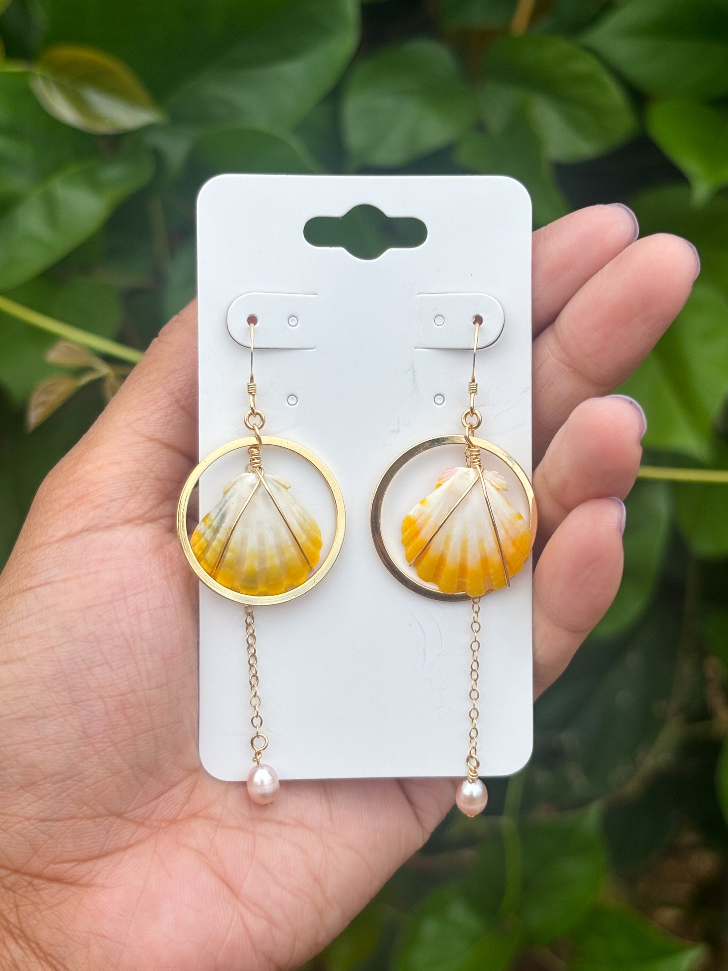 Sunrise Shell Pearl Drop Earrings