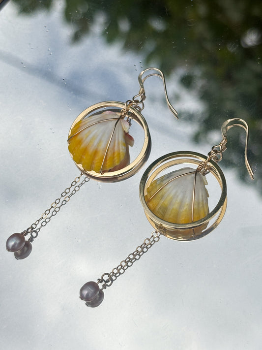 Sunrise Shell Pearl Drop Earrings